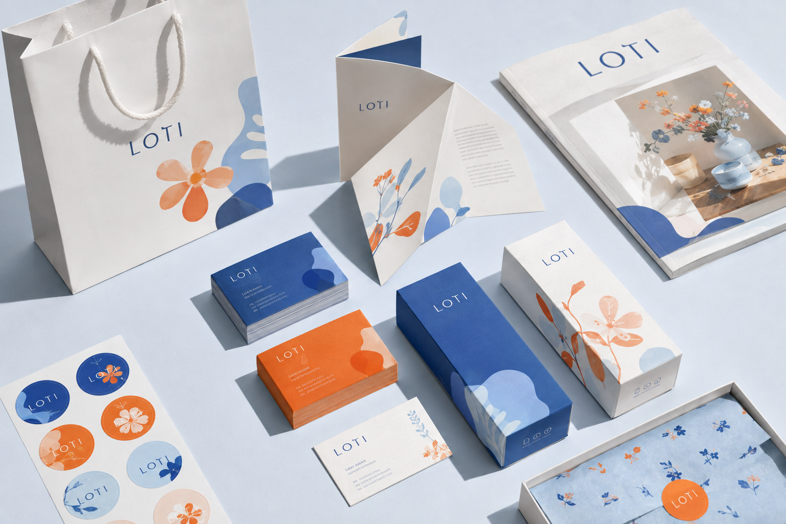 Mockup minh họa bộ ấn phẩm in LOTI